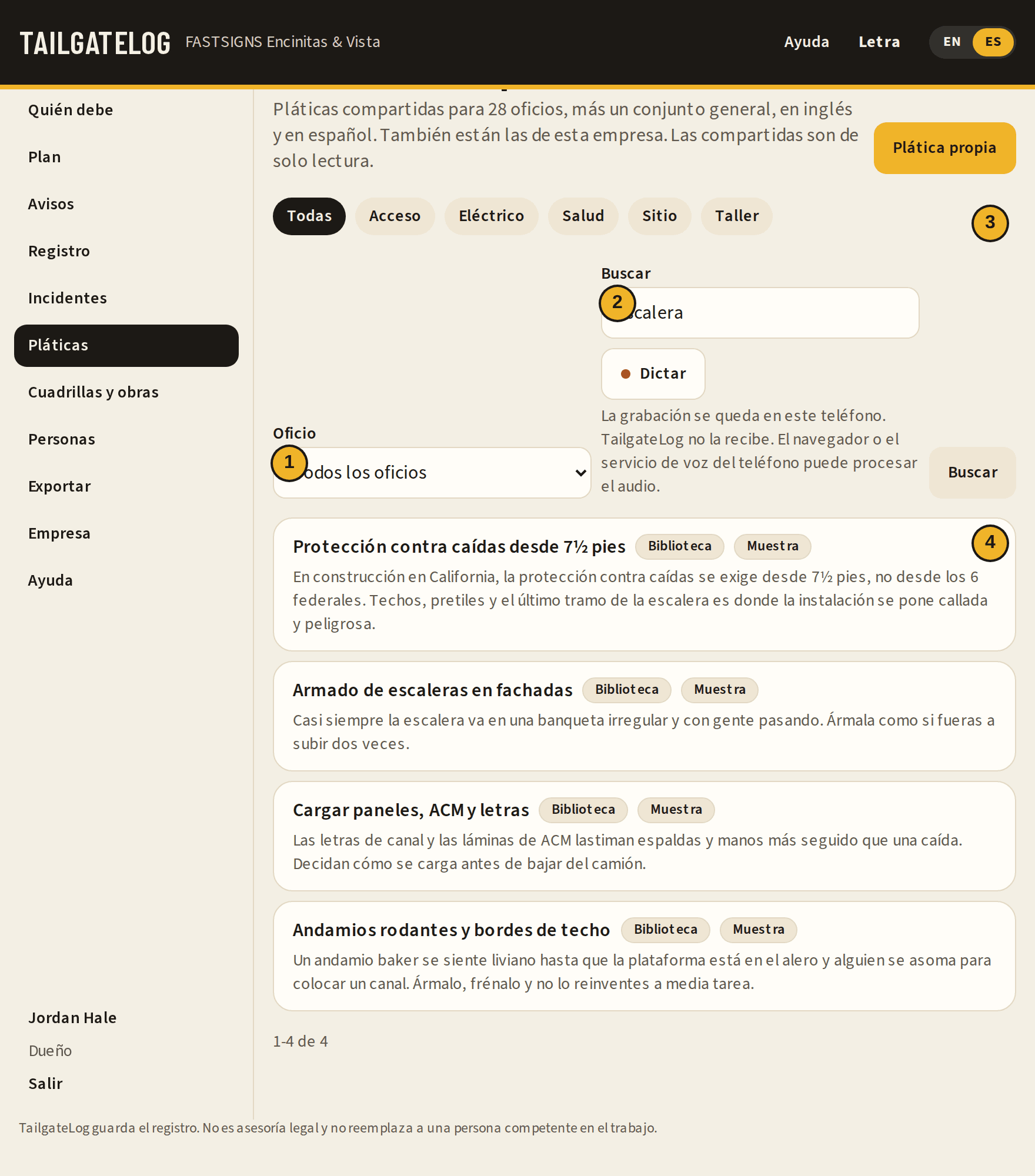 Biblioteca de pláticas filtrada por oficio