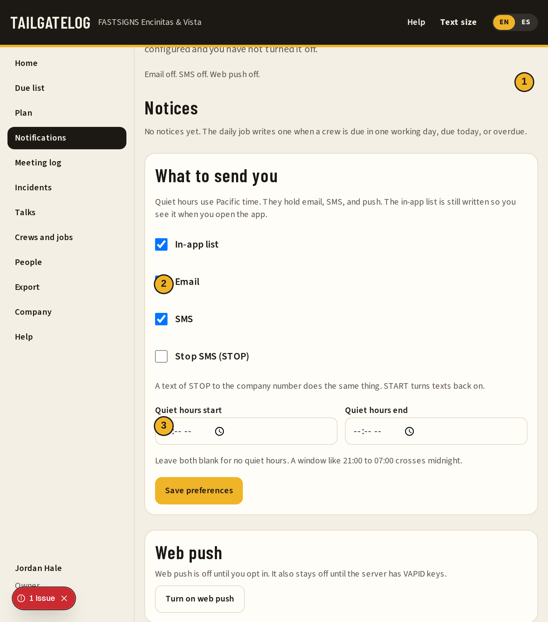 Notification settings