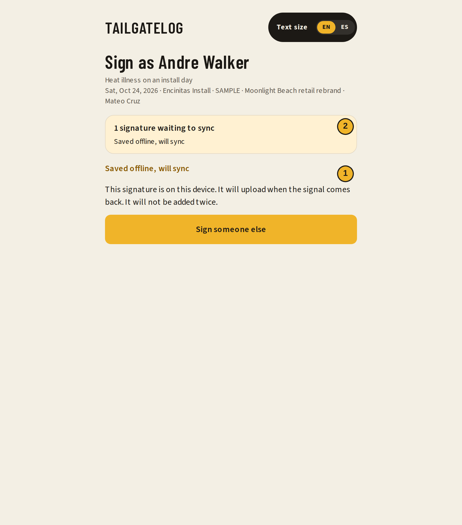 A signature saved with no signal