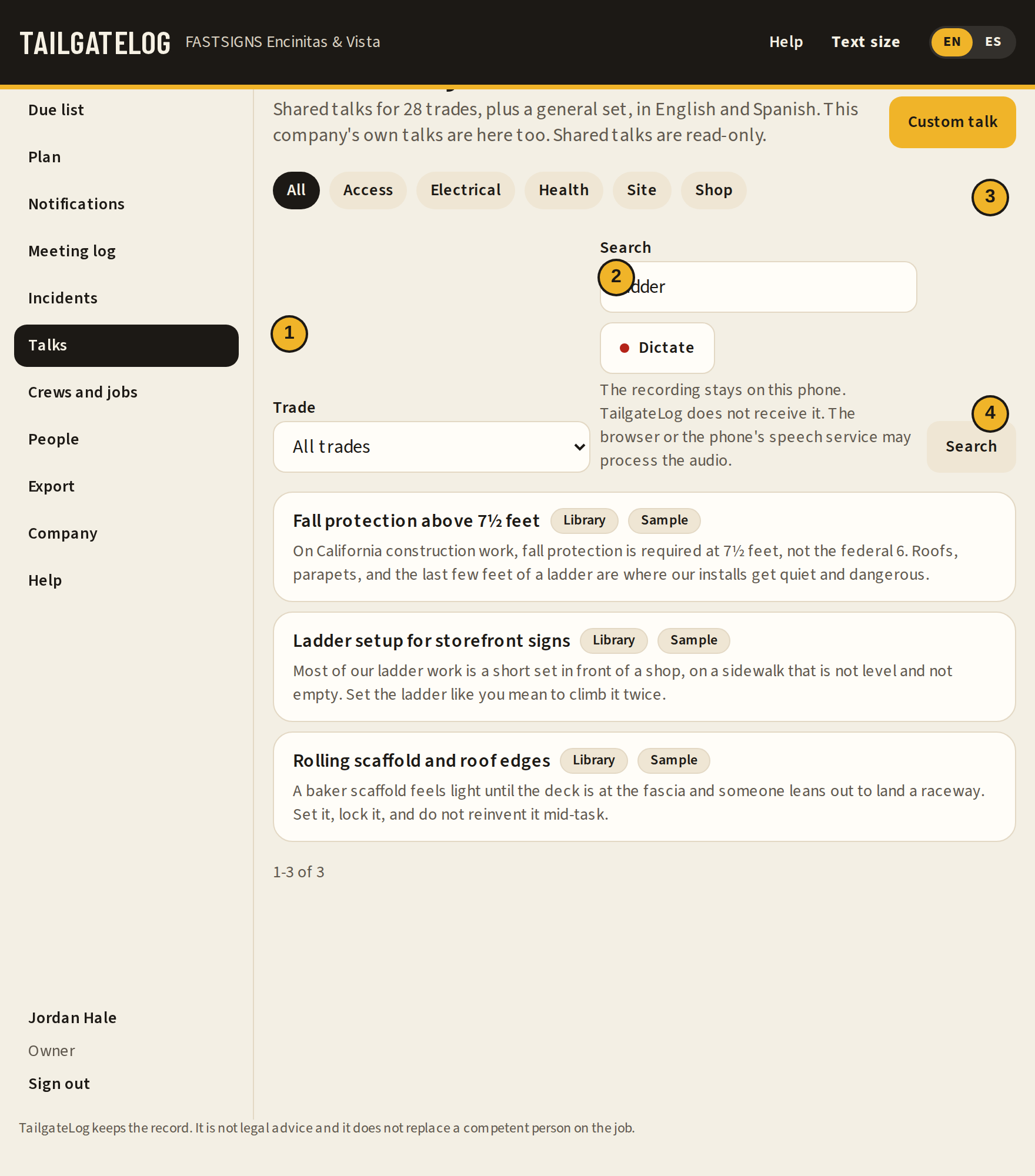 Talk library, with trade, search, categories, and a talk