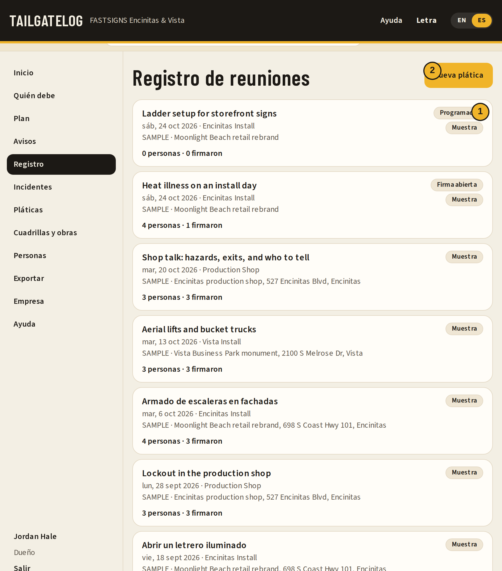 Registro de reuniones