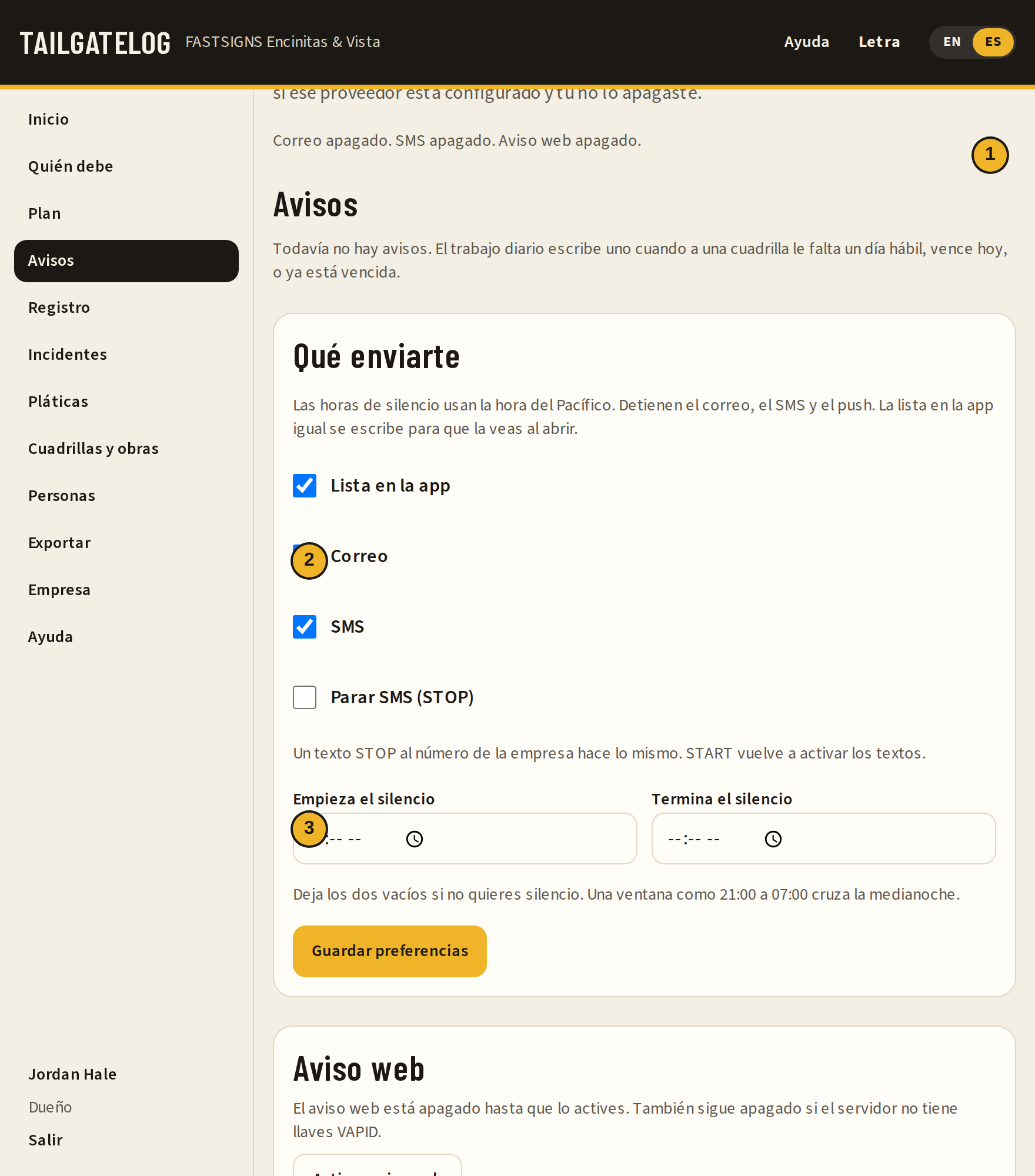 Configuración de notificaciones
