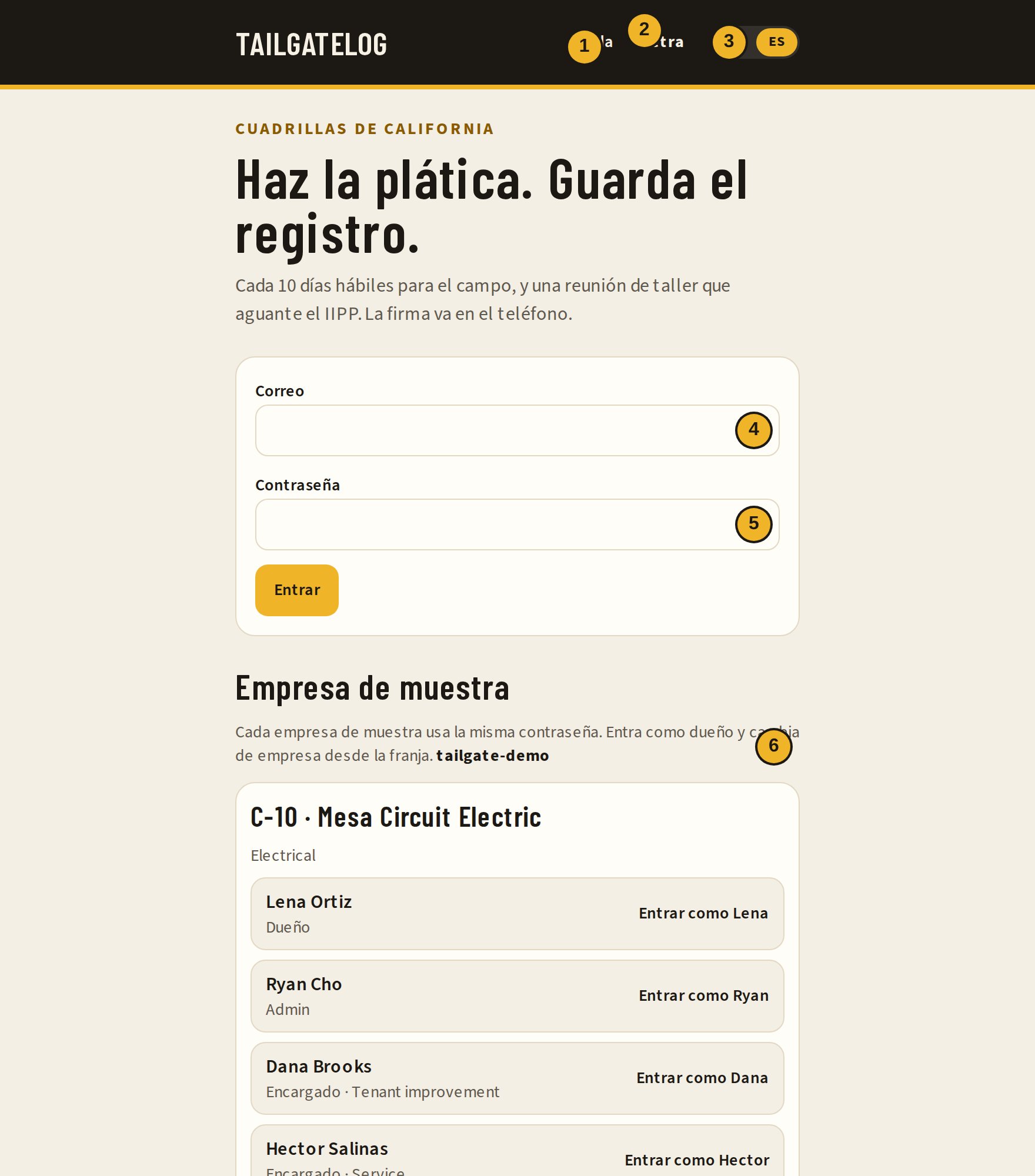 Pantalla de entrada