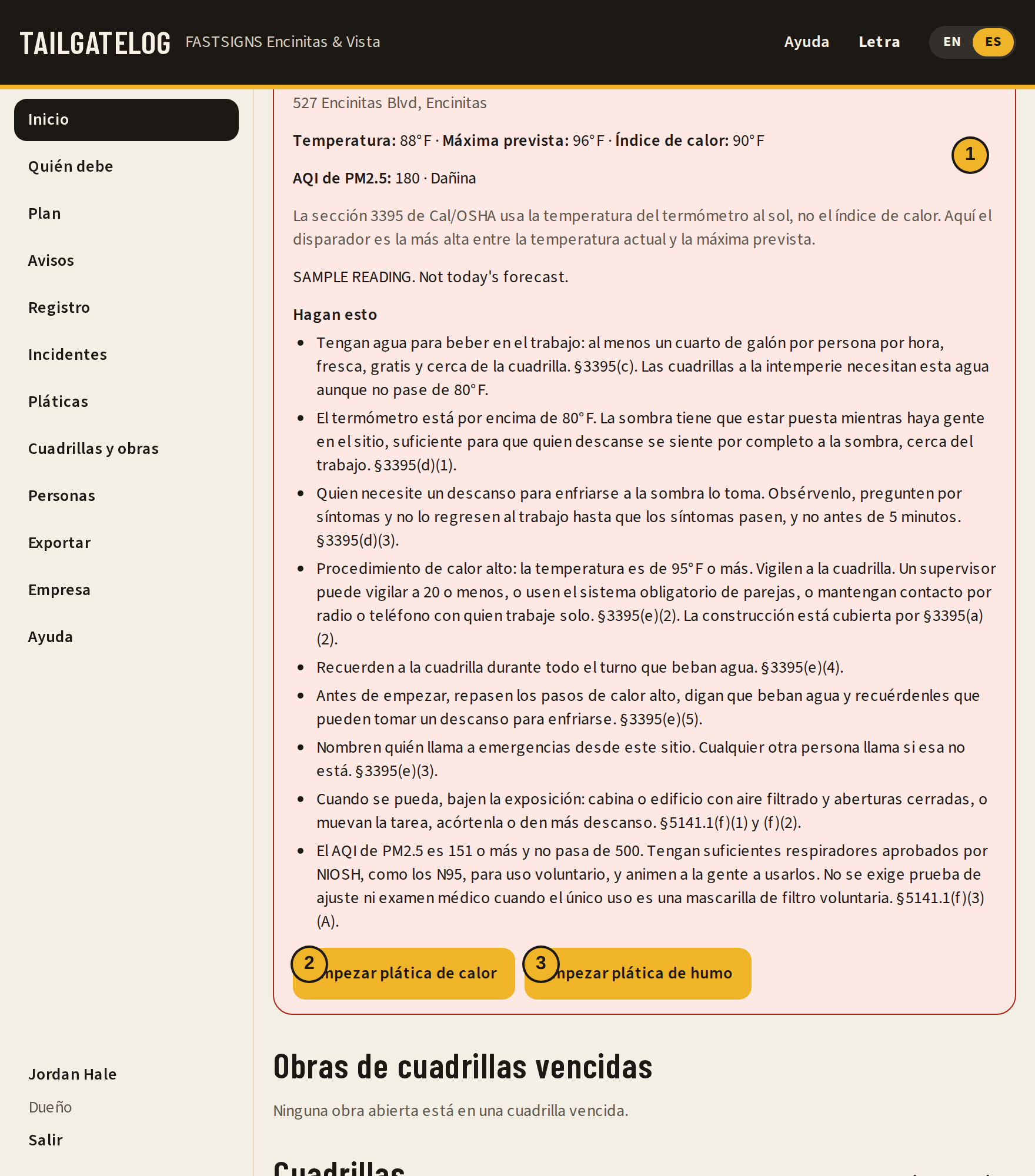 Calor y humo en Inicio